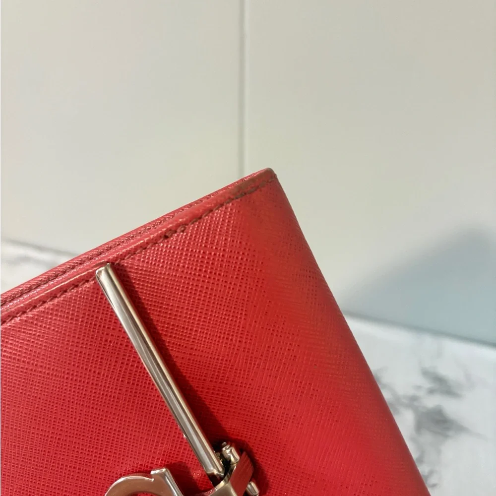 Salvatore Ferragamo Mancini Icona French Wallet Salmon Pink Silver Hardware